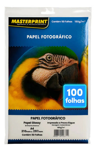 Papel Fotográfico Foto 180g Masterprint A4 Glossy 100 Folhas Cor Branco