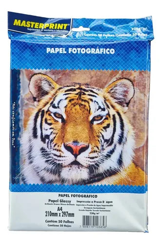 50 Folhas Masterprint 230g A4 Glossy Papel Fotografico Branco