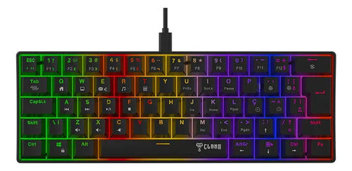 Teclado Mecânico Gamer 60% Clanm Night Walker V2 Rgb Switch Red Abnt2 Preto Português Brasil