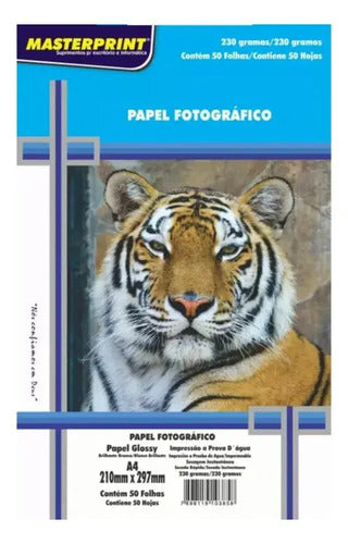 50 Folhas Masterprint 230g A4 Glossy Papel Fotografico Branco