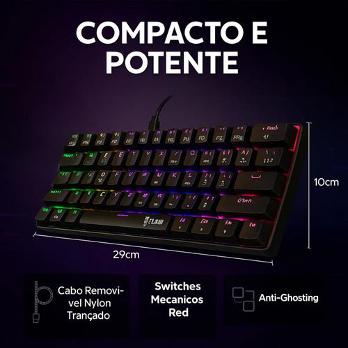 Teclado Mecânico Gamer 60% Clanm Night Walker V2 Rgb Switch Red Abnt2 Preto Português Brasil