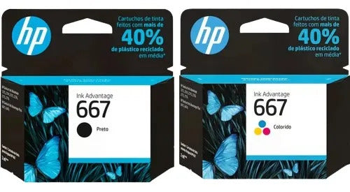 Kit Tinta Cartucho Hp 667 Preto E 667 Colorido