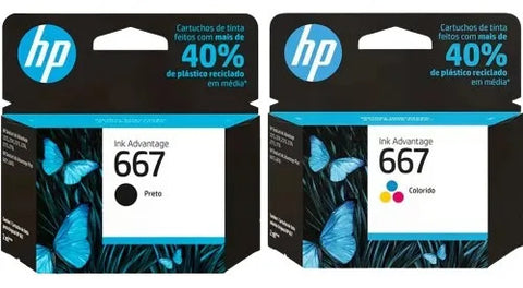 Kit Tinta Cartucho Hp 667 Preto E 667 Colorido