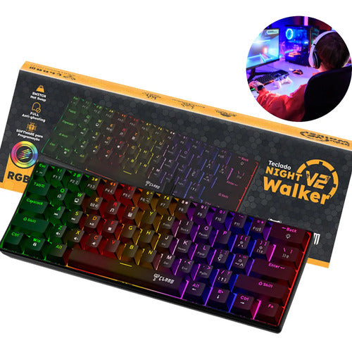 Teclado Mecânico Gamer 60% Clanm Night Walker V2 Rgb Switch Red Abnt2 Preto Português Brasil