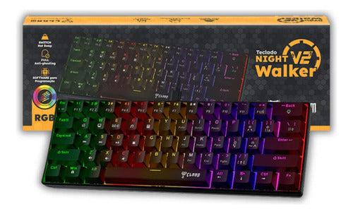 Teclado Mecânico Gamer 60% Clanm Night Walker V2 Rgb Switch Red Abnt2 Preto Português Brasil